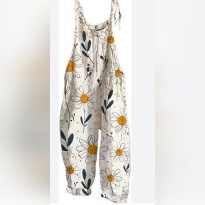 Women's Size 3XL Sunflower Print Romper w Pockets Jumpsuit Autumn Boho Hippie